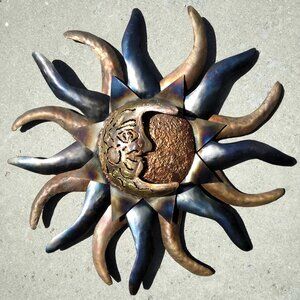 Gorgeous Mixed Metals Handmade Celestial Sunburst & Half Moon Face Sculpture